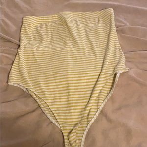CREAM & YELLOW RIBBED STRAPLESS BODYSUIT